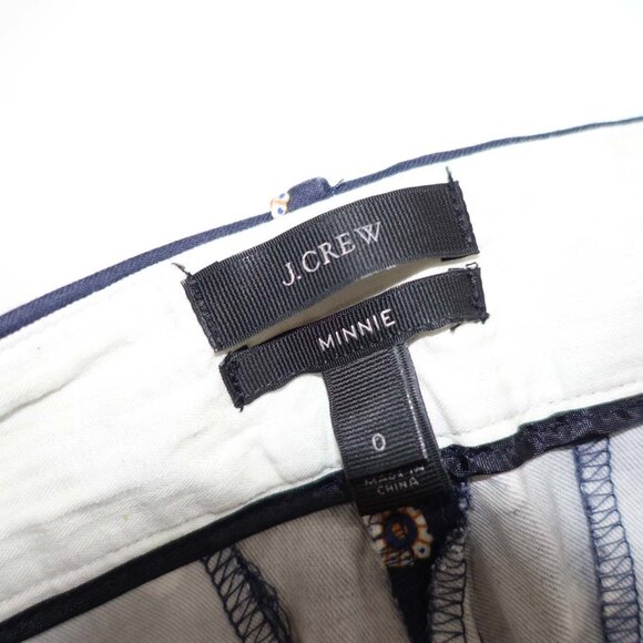 J. Crew Women's Minnie Side Zip Cropped Pants Size 0 Navy Blue 24" Inseam Cotton - Picture 3 of 5